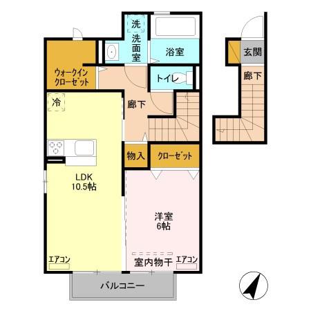 ドムスレジーナAB(1LDK/2階)の間取り写真