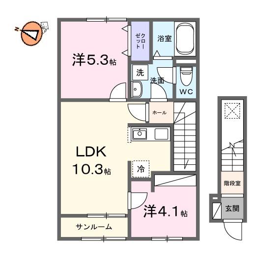 ポルト・ボヌールK I(2LDK/2階)の間取り写真