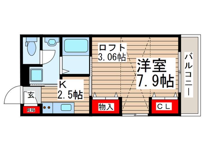 フェリオ海神(1K/2階)の間取り写真