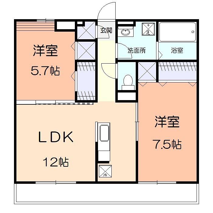 ヴェルドミール伍番館(2LDK/1階)の間取り写真