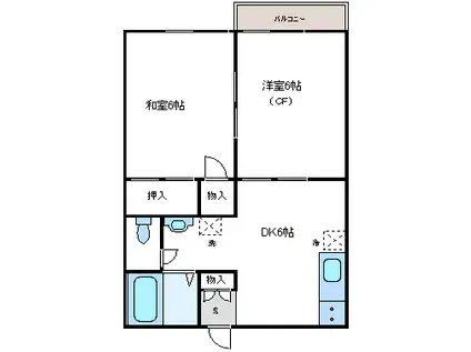 グリーンハイツクヌギ(2DK/2階)の間取り写真