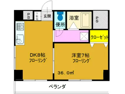 フタミビル(1K/4階)の間取り写真