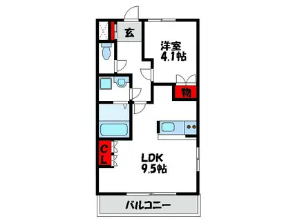 エバーラスティング輝A(1LDK/1階)の間取り写真