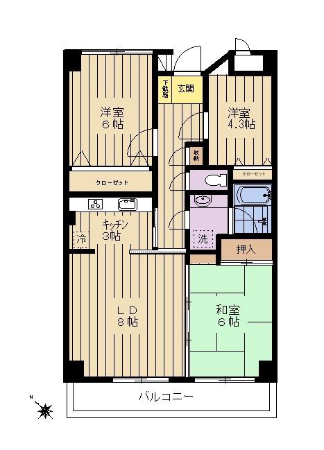 グリーンハイツ世田谷(3LDK/3階)の間取り写真
