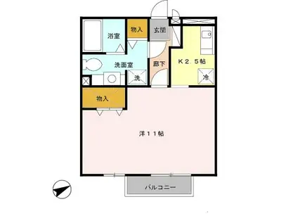 リバーハイツ(1K/2階)の間取り写真