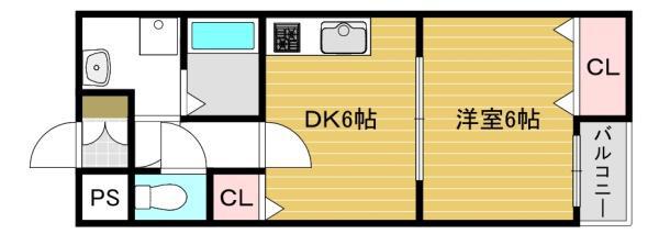 エコーハイツ平野1(1DK/2階)の間取り写真