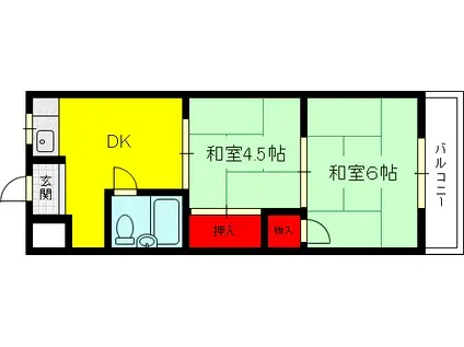 丸井ハイツ(2DK/1階)の間取り写真