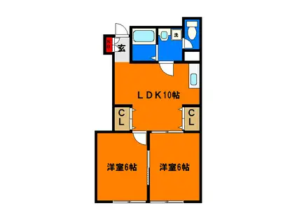 宇津木アパート(2LDK/2階)の間取り写真