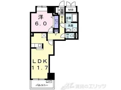 アルンドーインディカ 茨木(1LDK/5階)の間取り写真