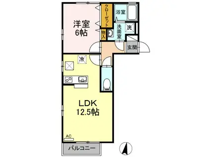 サニーサイドA・B B棟(1LDK/1階)の間取り写真