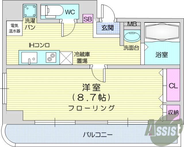 マインド祐(1K/2階)の間取り写真