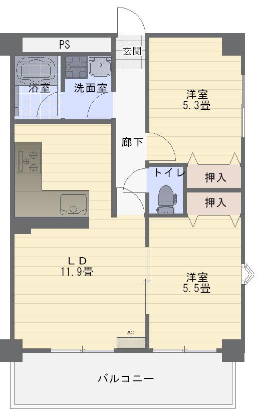 プロムナード山王(2LDK/4階)の間取り写真