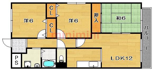 グランヒル西口(3LDK/3階)の間取り写真