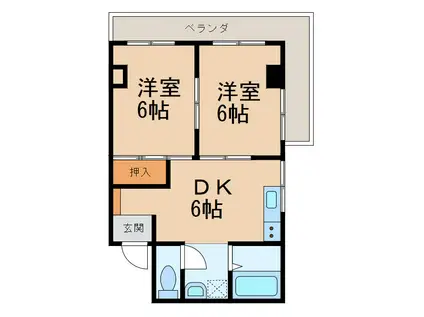 ＪＲ阪和線 紀伊駅 徒歩4分 4階建 築38年(2DK/3階)の間取り写真