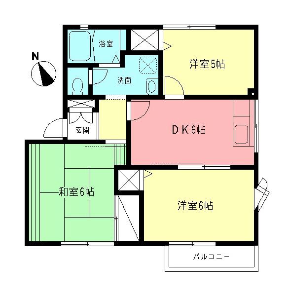 テラスツー(3DK/2階)の間取り写真