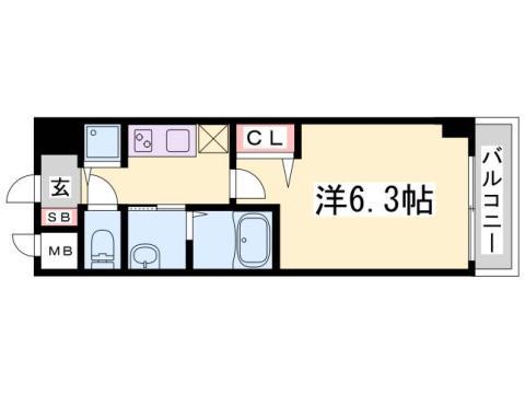 グランカリテ神戸ウエスト(1K/2階)の間取り写真