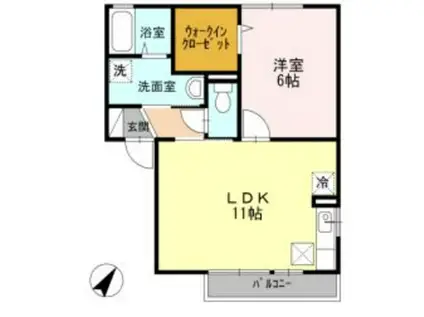 ファミールワカサB棟(1LDK/1階)の間取り写真