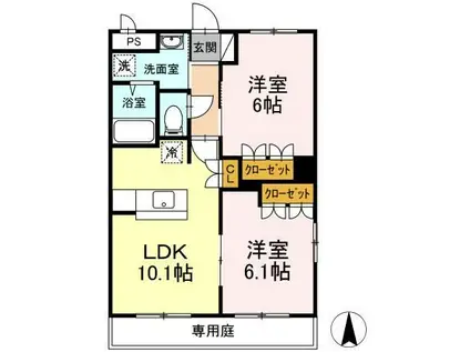 CORPOさくら B棟(2LDK/1階)の間取り写真