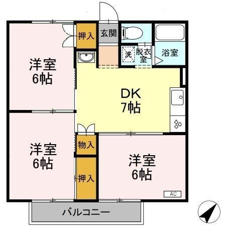 プレジール今枝(3DK/2階)の間取り写真