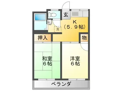 コーポサンレイ(2DK/2階)の間取り写真