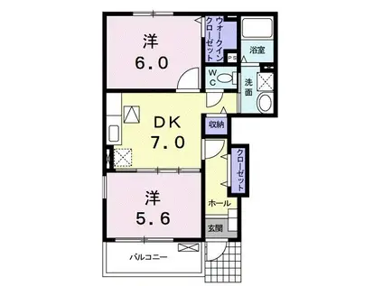 グランデKII A(2DK/1階)の間取り写真