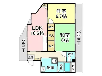 プレアール若園(2LDK/2階)の間取り写真