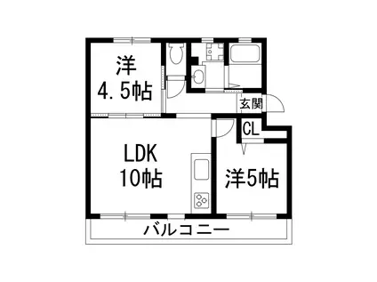 宝梅園1号棟(2LDK/5階)の間取り写真