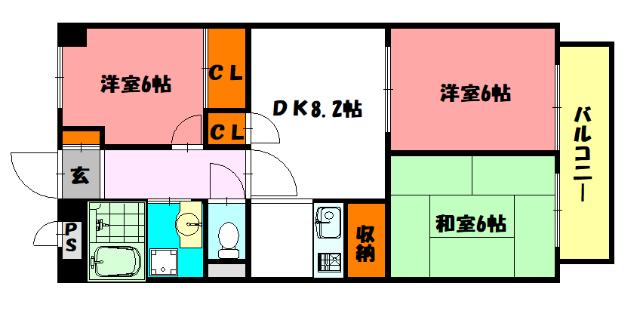 イッツ明石(3LDK/4階)の間取り写真