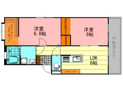 八木コーポ(2LDK/4階)の間取り写真