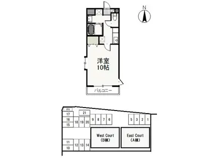 ウエスト COURT(1K/4階)の間取り写真