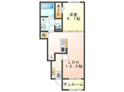 シェルト クレーテ津 B(1LDK/1階)の間取り写真
