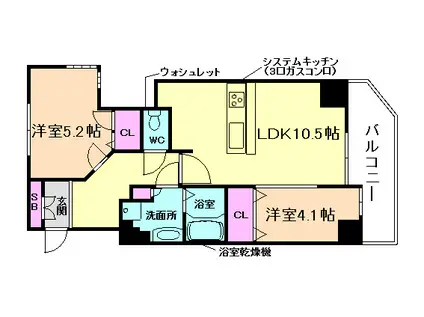 プレサンス天満橋チエロ(2LDK/3階)の間取り写真