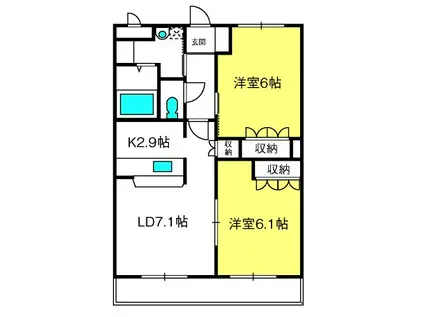 グランディール A(2LDK/2階)の間取り写真