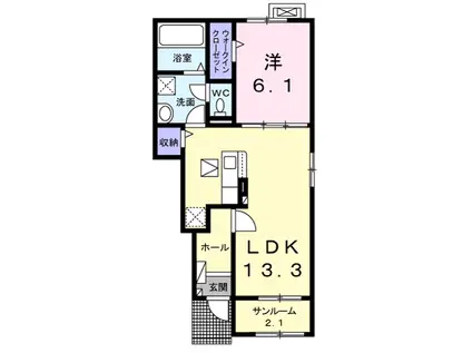 パルテールA DK(1LDK/1階)の間取り写真