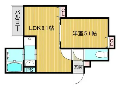 クリエオーレ瓜破東(1LDK/1階)の間取り写真