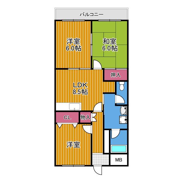 メゾン大北(3LDK/4階)の間取り写真