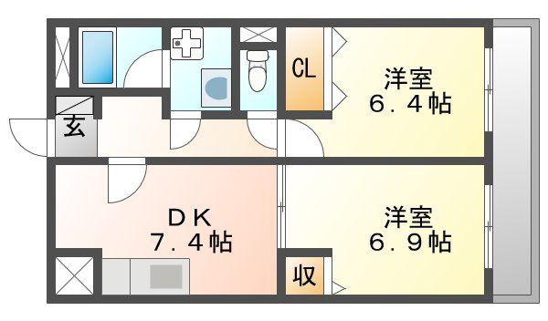 インタルシオ武庫之荘(2DK/3階)の間取り写真