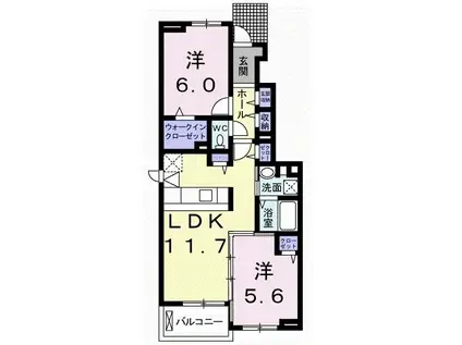 ウィステリアタウン VIII(2LDK/1階)の間取り写真