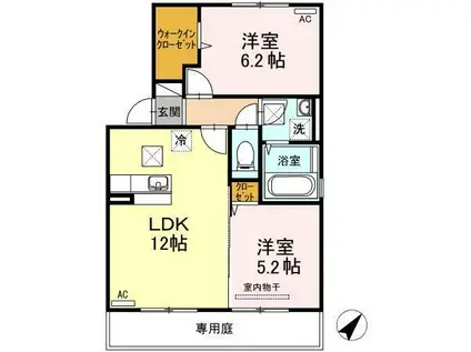 グランディールウベB(2LDK/1階)の間取り写真