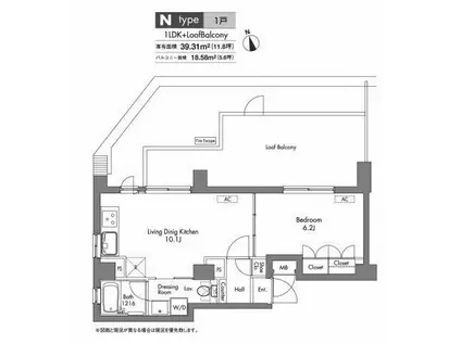 プラウドフラット神楽坂(1LDK/8階)の間取り写真