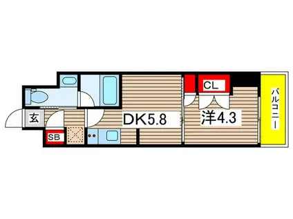 アジュールテラス東陽町(1DK/8階)の間取り写真