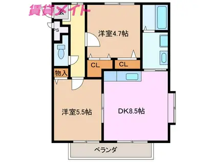オアシス(2DK/2階)の間取り写真