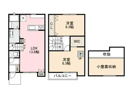 メゾネストX木太 B(2LDK/1階)の間取り写真