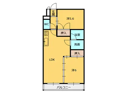ダイヤモンドメゾン(2LDK/5階)の間取り写真