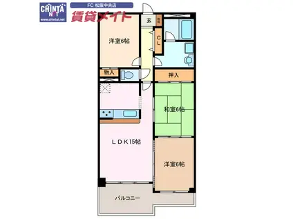 ヴィラNOA(3LDK/3階)の間取り写真