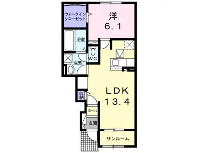 グリーン ガーデン I(1LDK/1階)の間取り写真