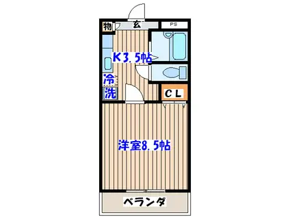 青葉パークヒルズ(1K/2階)の間取り写真