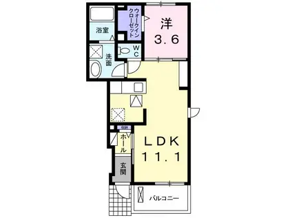 ブライト ヒル(1LDK/1階)の間取り写真
