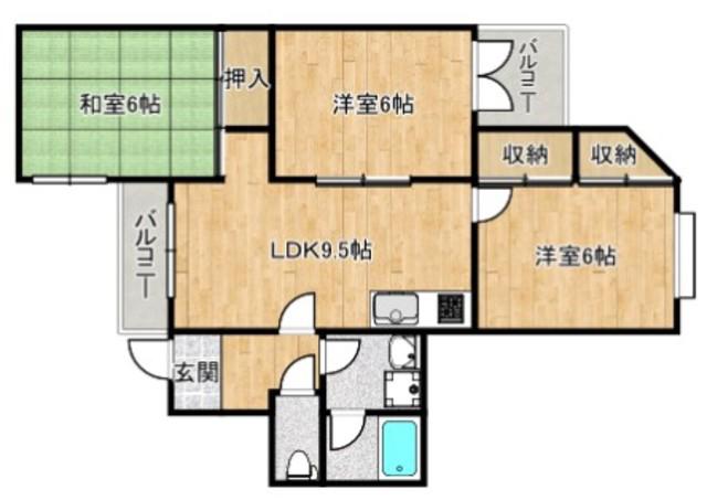 サンヴェール高槻(3DK/1階)の間取り写真