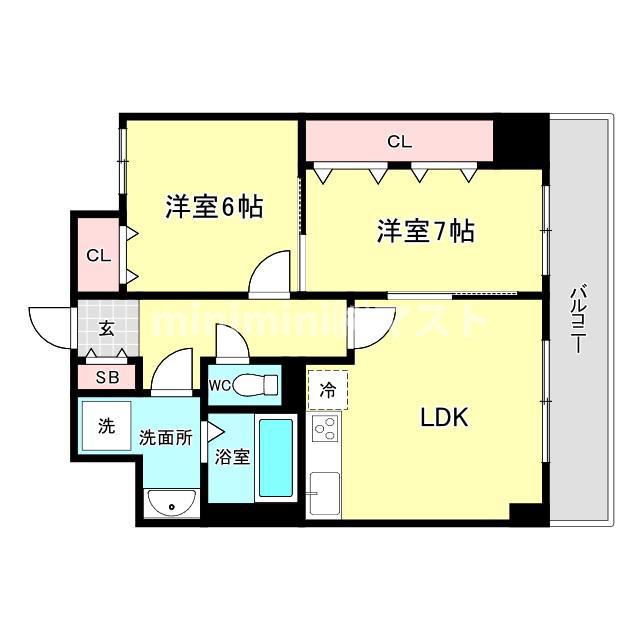 グランデュール林寺(2LDK/9階)の間取り写真